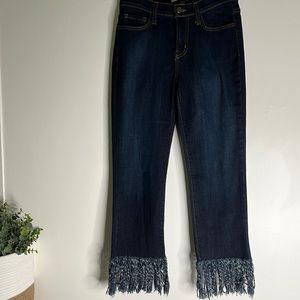 Judy Blue LA Dark Denim Long Fringe Raw Hem Shabby Chic Jeans EUC Women Sz 5/27